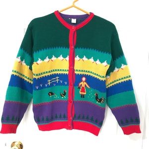 C&A Vintage Christmas Wool Cardigan Size S Paris 1980’s Unique!